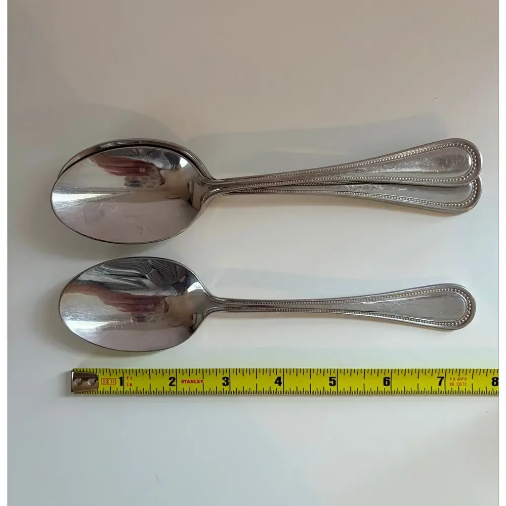 Towle TWS521 Dinner Spoons Set of 4 18/10 Stainless Beaded 7.25” China